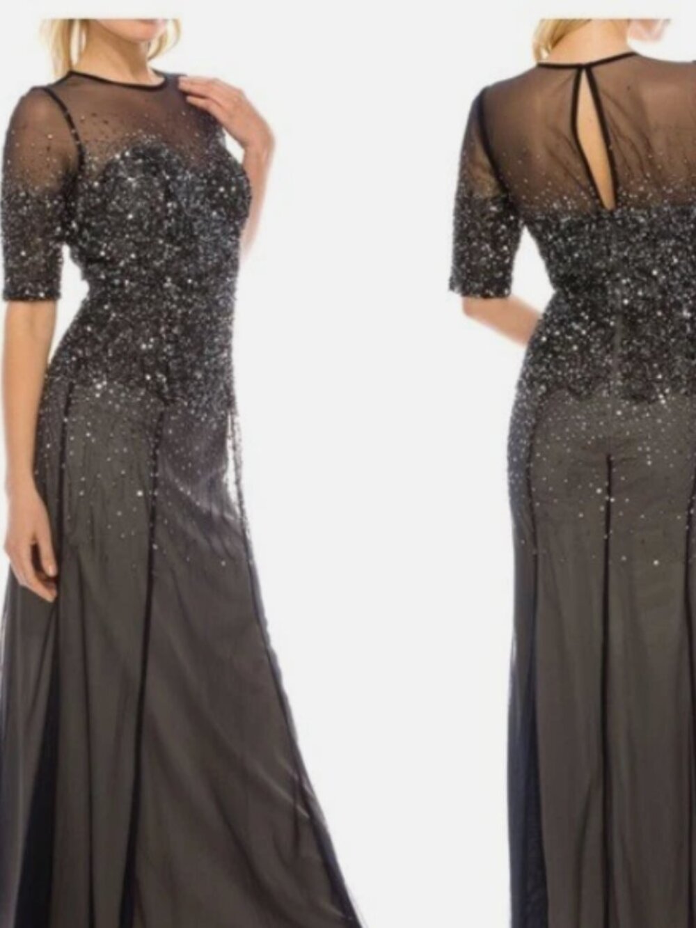 Adrianna Papell 3/4 sleeves sequins illusion neckline dress black size 22W NWT